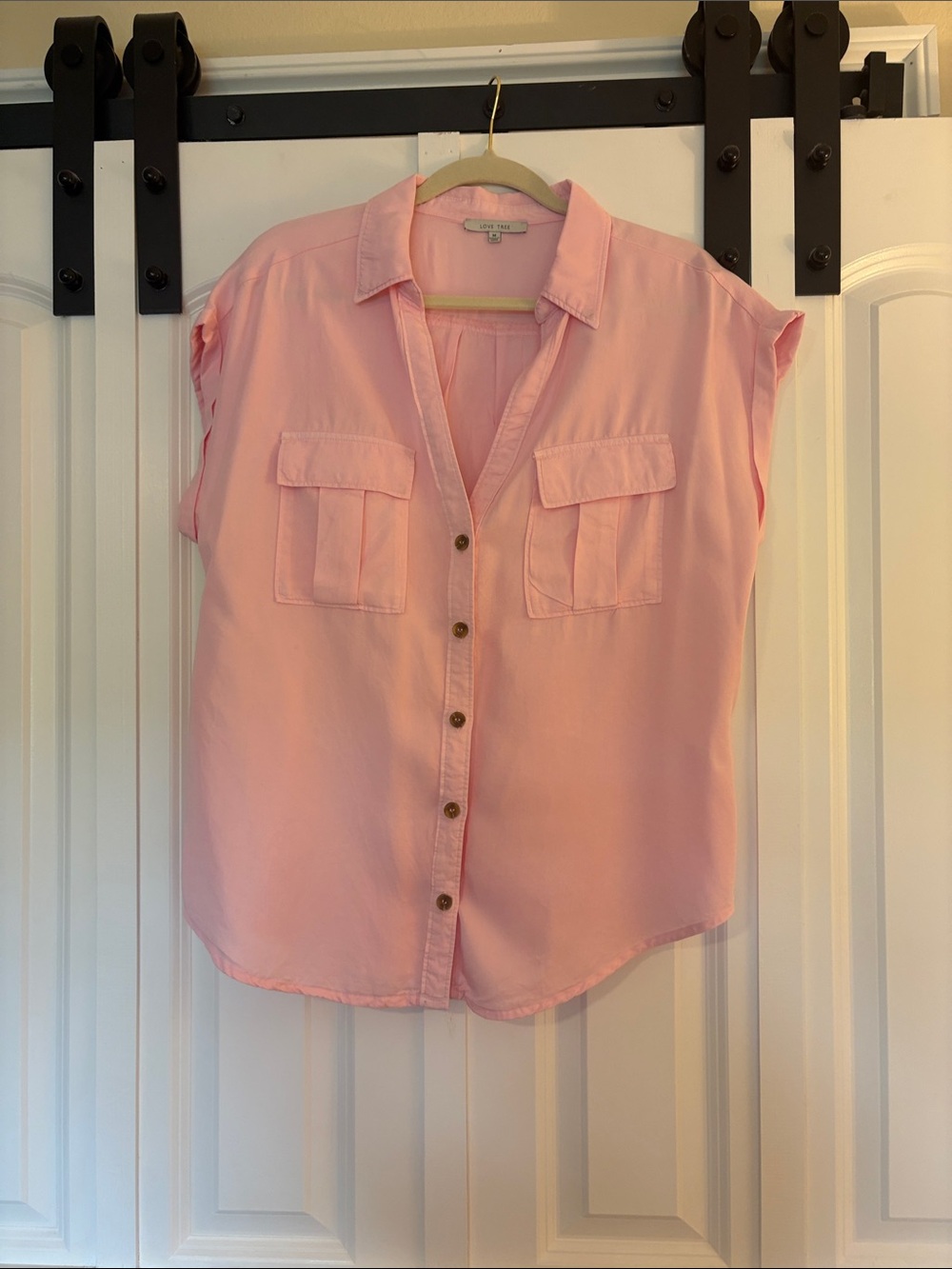 Love Tree Light Pink Short-Sleeve Button-Front Utility Shirt